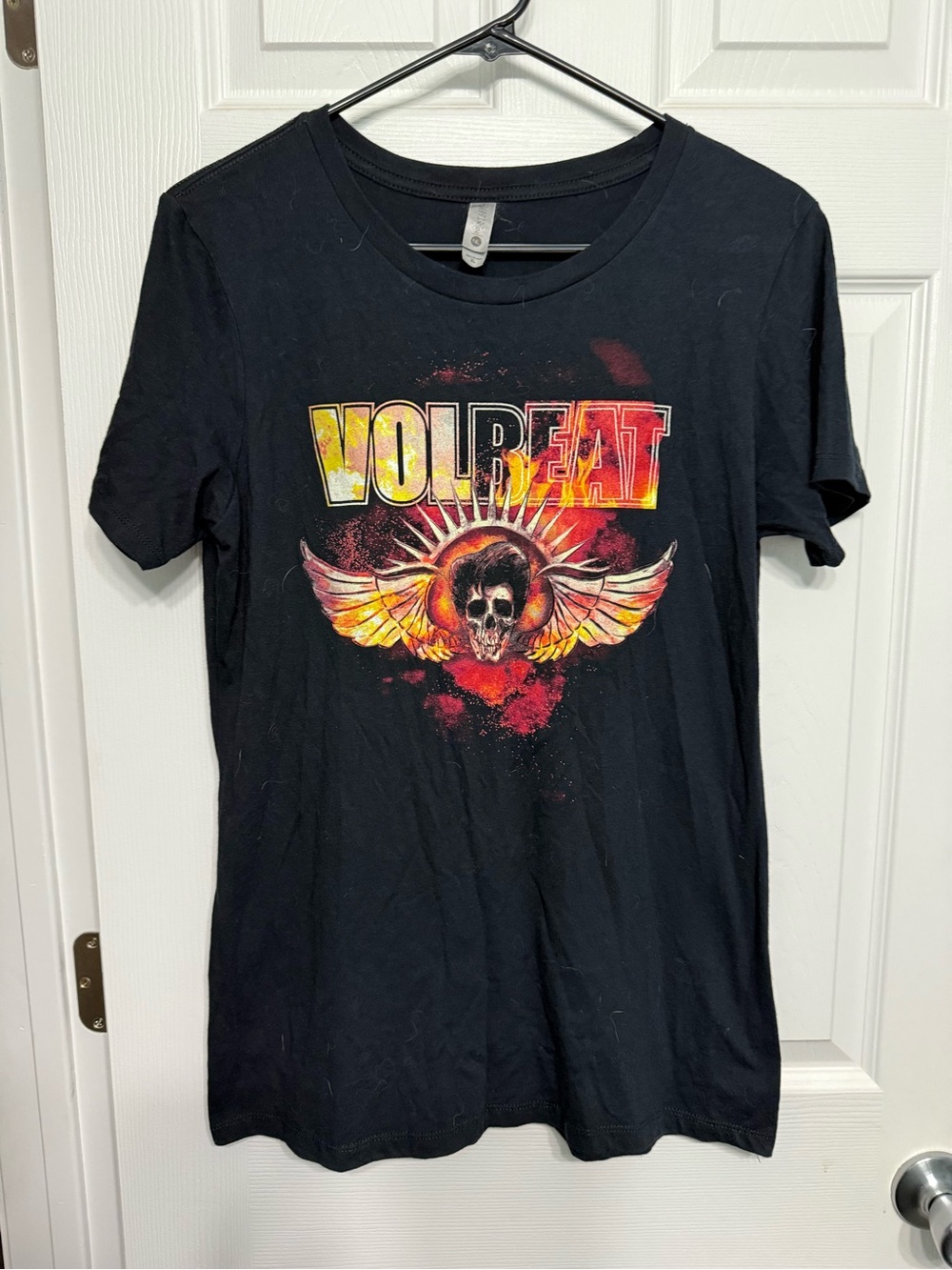 Next Level Apparel Black VOLBEAT Graphic Tee with Yellow and Red Print